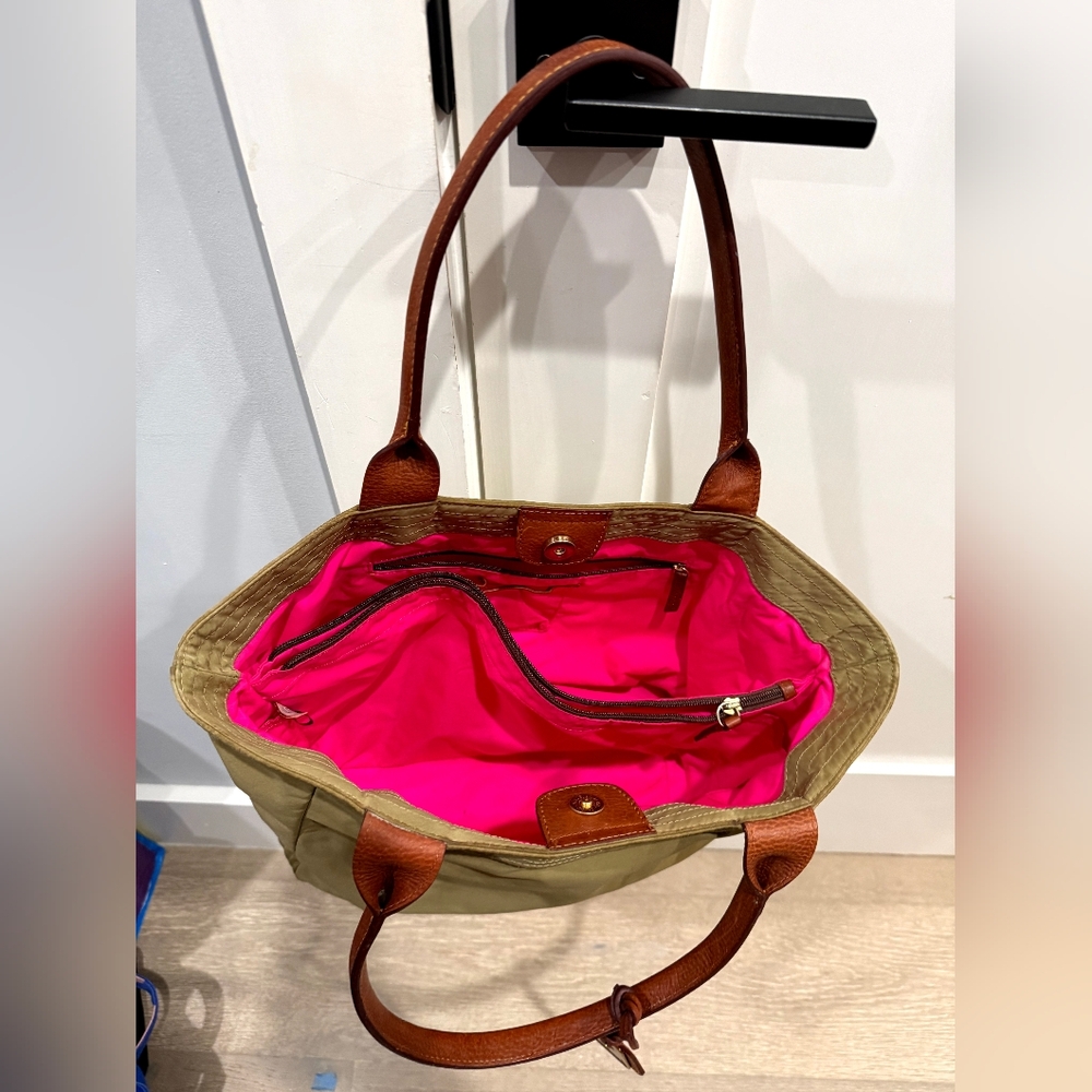 Dooney & Bourke Nylon Tan Tote With Hot Pink Interior - Picture 3 of 3